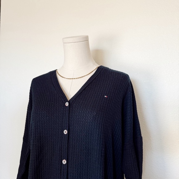 Tommy Hilfiger Women’s Waffle Knit Lightweight Tie Front Blue Cardigan Size M - Picture 2 of 6